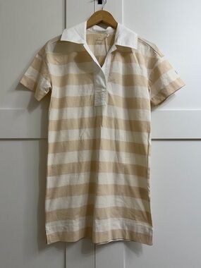 Everlane The Organic Cotton Polo Dress in Cream Stripe, Size XXS